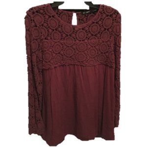 Blu Pepper Wine Red Mini Dress with Crochet Detailing (Size Medium in Women's)